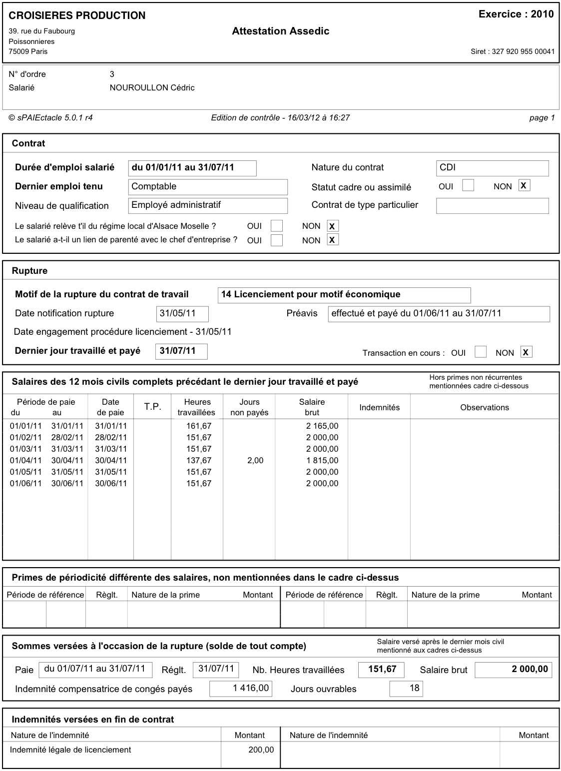 Attestation pôle emploi fin de contrat