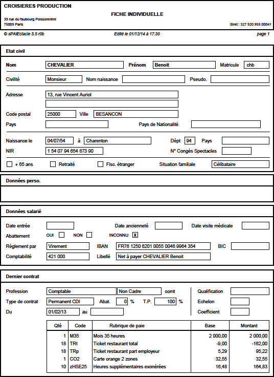 Edition de la Fiche Individuelle - Salariés